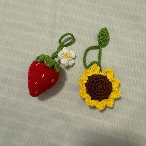 Handmade Crochet Strawberry and Sunflower Keychains